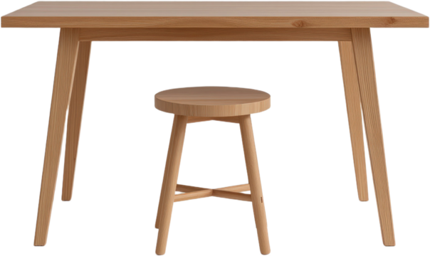 Modern wood table furniture minimalist natural light brown stool clean contemporary home workspace Simple modern wood table