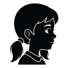 Profile silhouette of young girl with ponytail smiling warmly joyful expression silhouette