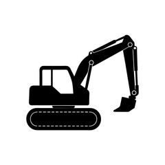 Excavator machine silhouette on transparent background