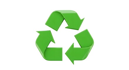 A green recycling symbol, a symbol of environmental responsibility, with arrows in a circular formation.