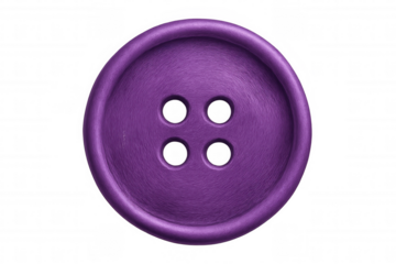 Large purple button with four holes isolated on a transparent background, perfect for crafts, sewing, and design projects