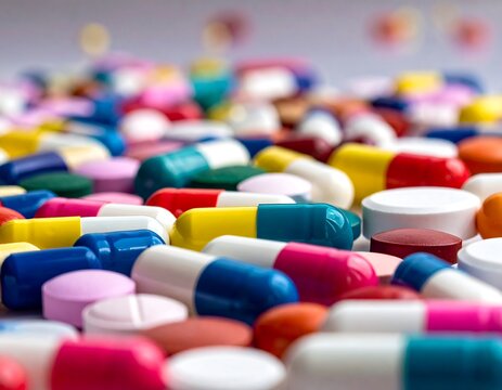 Close-up of various colorful pills and capsules