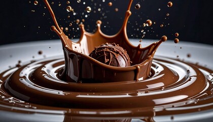 Chocolate truffle in a liquid chocolate splash