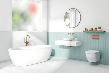 Modern bathroom with freestanding tub and vanity