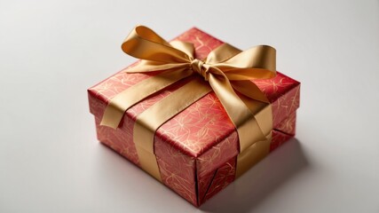 Obraz premium Gift box with ribbon isolated on white, holiday packaging for Christmas and New Year