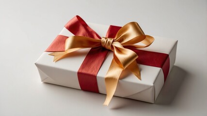 Obraz premium Gift box with ribbon isolated on white, holiday packaging for Christmas and New Year