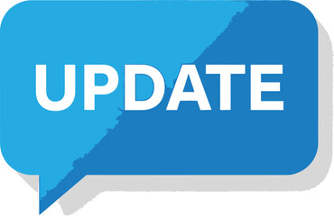 Update Message in Blue Speech Bubble with White Text & Textured Edge Design