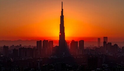 Fototapeta premium City Skyline at Sunset with Tower