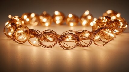 Christmas fairy lights glowing warm yellow isolated in studio, festive holiday decor.