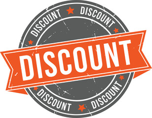 Vintage Discount Badge with Orange Banner and Grey Circle Elements Grunge Style