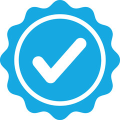 Verified Badge Design Blue Rosette with White Checkmark Icon on White Backdrop