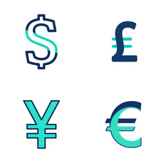 Currency Symbols Icon – Dollar Euro Pound Yen Vector.