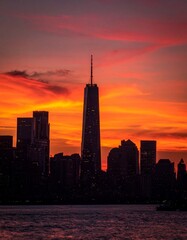 Fototapeta premium City at Dusk with Fiery Sky