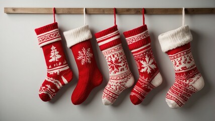 Knitted Christmas stockings isolated on background, festive seasonal decoration