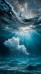 Sunlit water spectacle underwater view