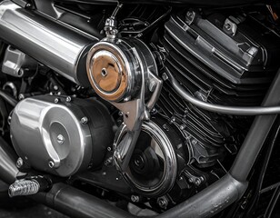 Close-up motorcycle engine detail