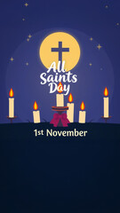 All Saints Day Template for Social Media - November 1st Celebration with Candles and Flowers