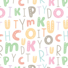 Alphabet Vector Seamless pattern in Scandinavian style. Latin alphabet background. Hand Drawn Doodle Letters for kids. Abc Vector Illustration. 