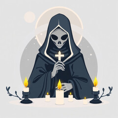 All Saints Day Template for Social Media - November 1st Celebration with Candles and Flowers