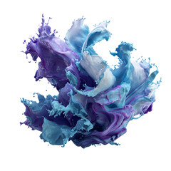 Dynamic 3d paint splash frozen in motion abstract swirls blue purple