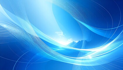 Abstract, flowing lines of bright blue and white, creating a dynamic, mountainous scene