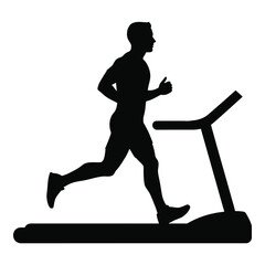 Silhouette of a person running on a treadmill for indoor fitness and exercise silhouette