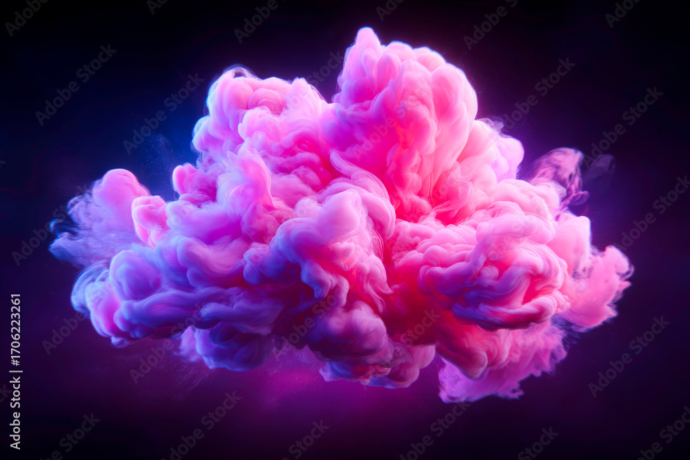 Poster a dynamic abstract image of a magenta cloud explosion on a black background