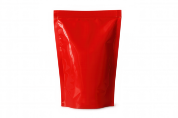 Red doypack pouch packaging with transparent background, ideal for showcasing your product design