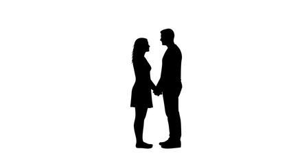 Silhouette of a couple holding hands on a white background