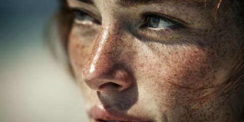 Obraz premium Close-Up Portrait of a Woman at the Beach
