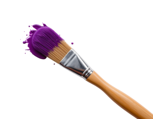 Purple Paint Brush with Splashes of Color on Transparent background