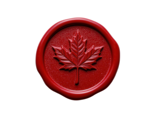 Red Wax Seal with Maple Leaf Symbolizing Canada and Its Heritage