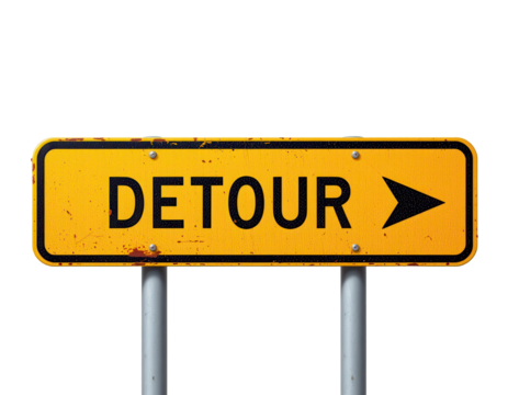 Yellow Detour Sign Indicating a Change in Road Direction Ahead