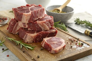 Fototapeta premium Raw goat meat chunks freshly prepared for delicious culinary creations
