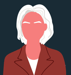Portrait of female character. Avatar fashionable pensioner. Happy old age. Vector hand drawn illustration.