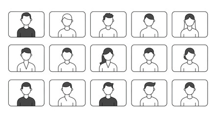 Fototapeta premium Minimalist outline avatars set with diverse hairstyles and clothes