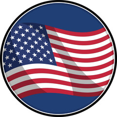 Obraz premium Vector art of american flag waving in a circle with a dark blue background