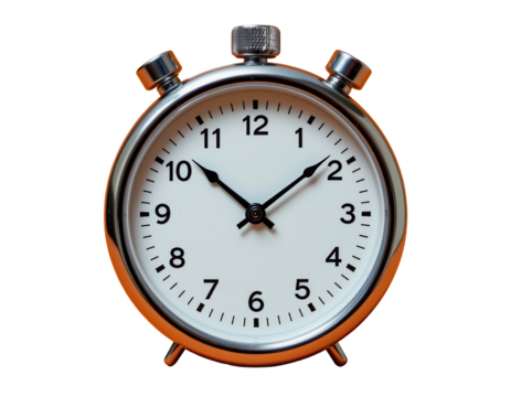 Classic Silver Stopwatch Displaying Time on Transparent background