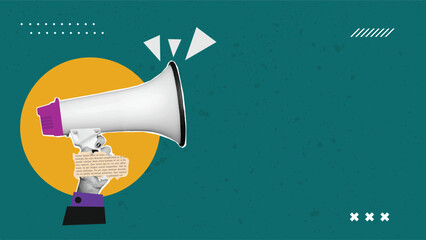 Trendy retro art Collage with Megaphone