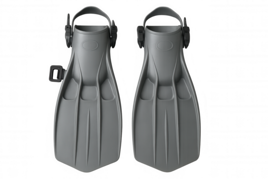 Pair of gray diving fins resting on a transparent background, poised for exciting underwater adventures and exploration