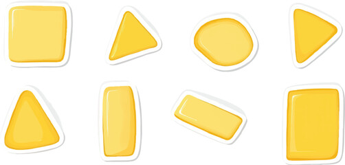 Assortment of Yellow Geometric Shapes with White Outline on White Background Keywords: shapes, geometric, yellow, triangle, square, circle, rectangle