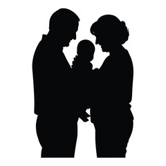 Silhouette of a family embracing their newborn baby cherishing a precious moment silhouette