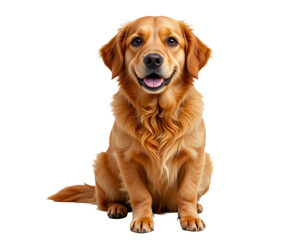 Obraz premium Happy golden retriever sitting with a joyful expression against white