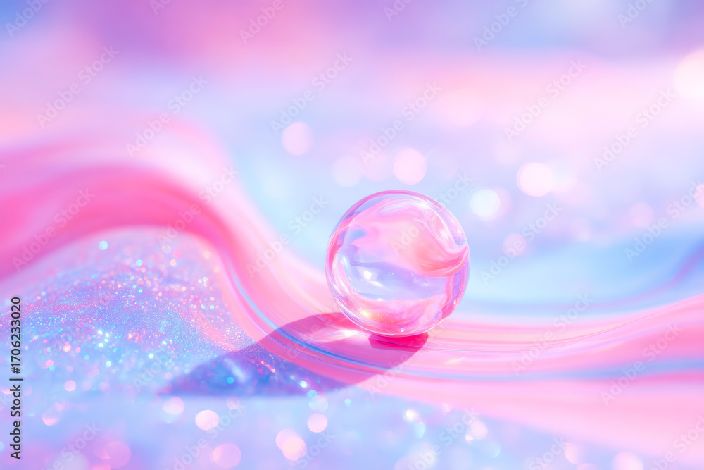 Poster an ethereal abstract image of an iridescent sphere with a beautiful