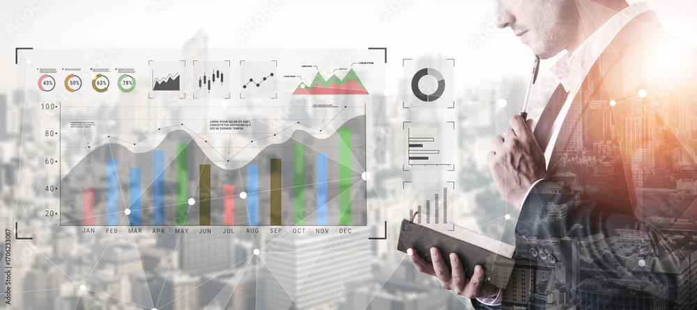 Aufkleber a business data analysis and performance monitoring dashboard. a collection of charts and graphs for