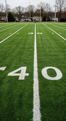 Obraz premium Eye-level full shot of a well-marked American football field with vibrant grass