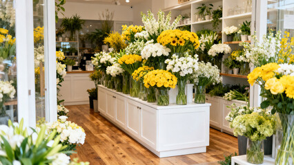 Fototapeta premium Vibrant Flower Shop with Yellow and White Blooms