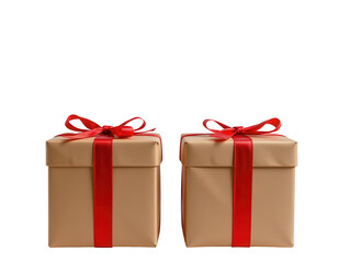 Obraz premium Two elegant gift boxes with red ribbons on a Transparent background