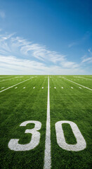 Obraz premium Eye-level full shot of a well-marked American football field with vibrant grass