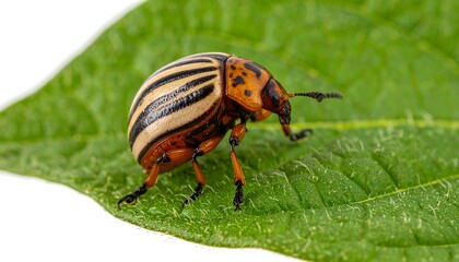 Close-up of a striped beetle on a leaf